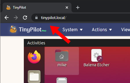 Screenshot of local symbol in address bar for https://tinypilot.local address
