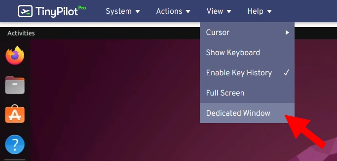 Screenshot of option under View menu showing 