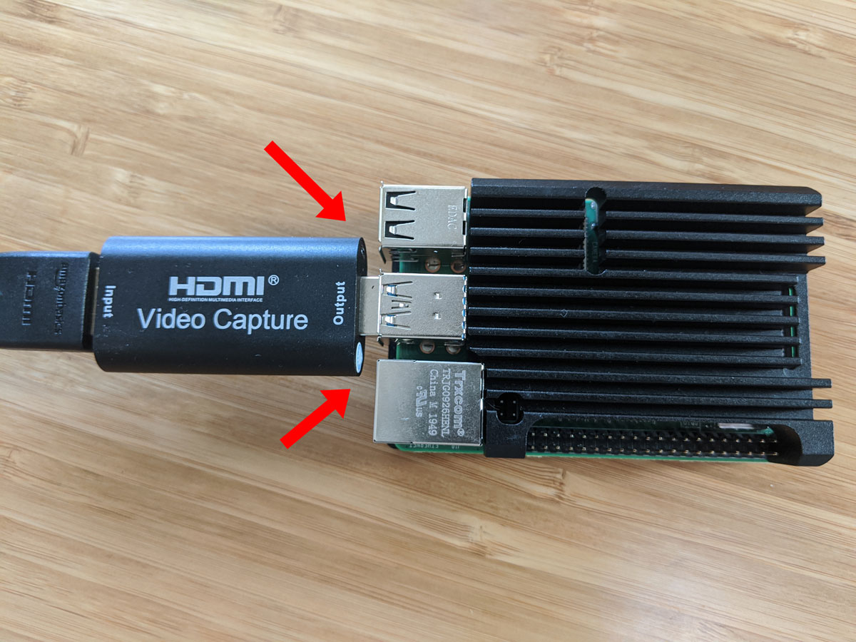 The HDMI dongle's width partially blocks adjacent ports