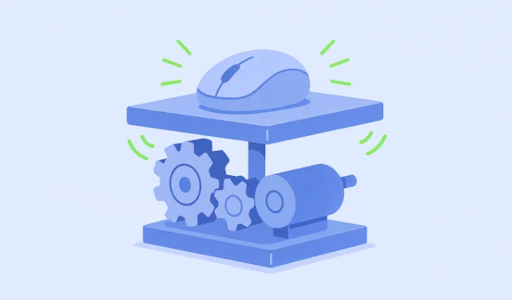 A diagram of a mechanical device physically jiggling a mouse.