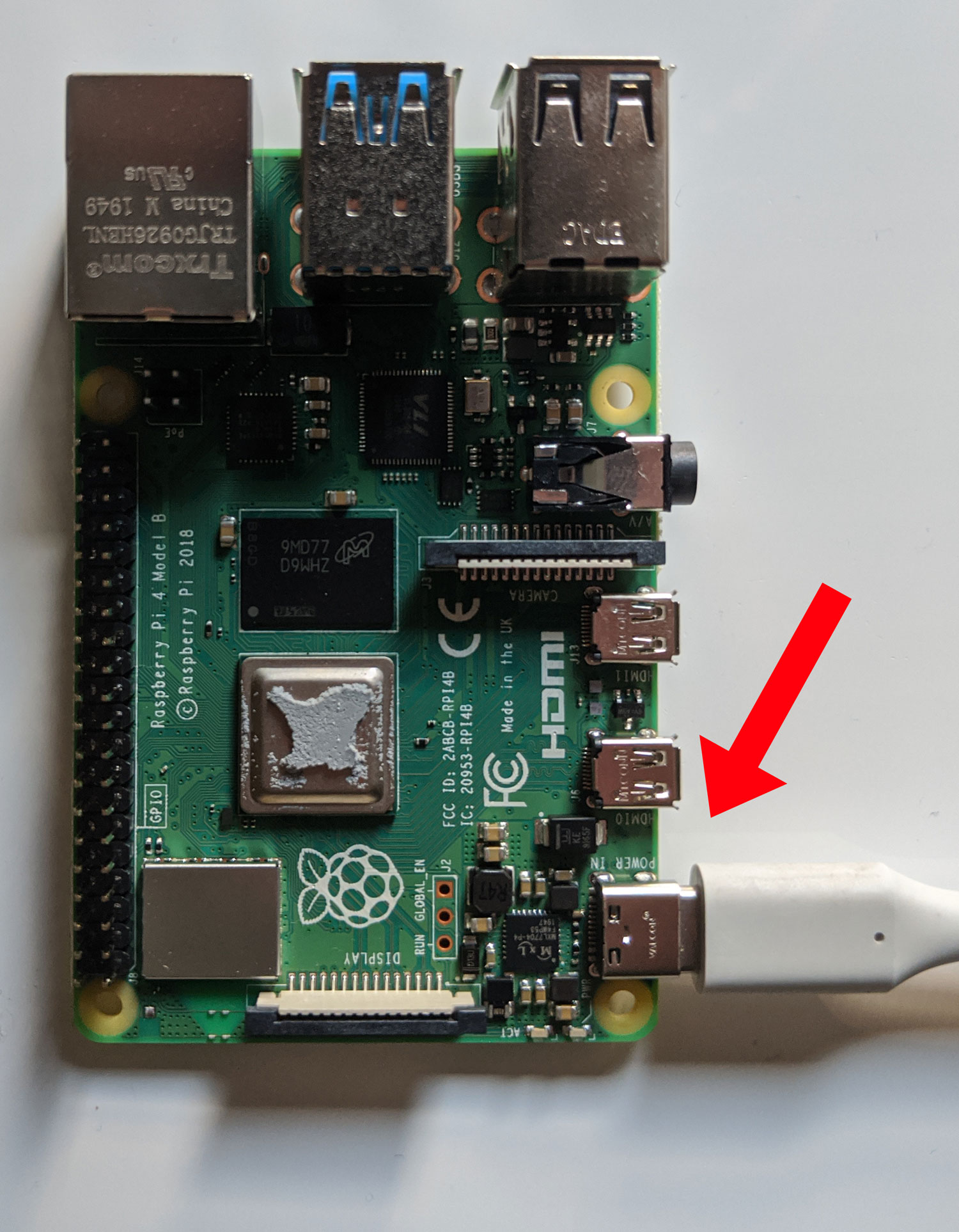 Photo of USB-C port on Raspberry Pi 4B