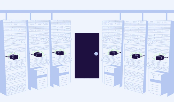 A server room with TinyPilot devices in use.