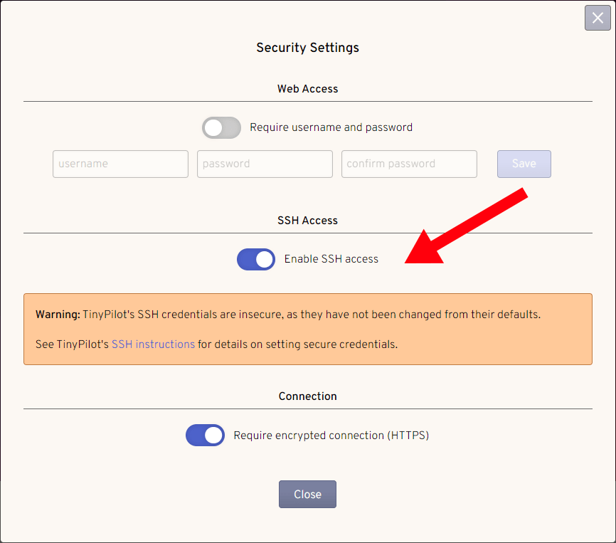 Screenshot of TinyPilot Debug Logs dialog, highlighting the Get Shareable URL button