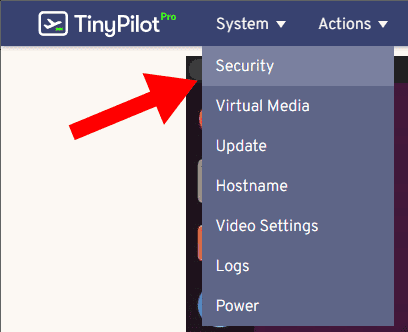 Click System from the navigation bar and then Security from the submenu