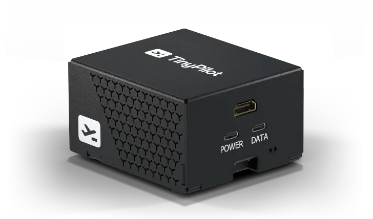 A side-view of a TinyPilot device showing several of the ports.