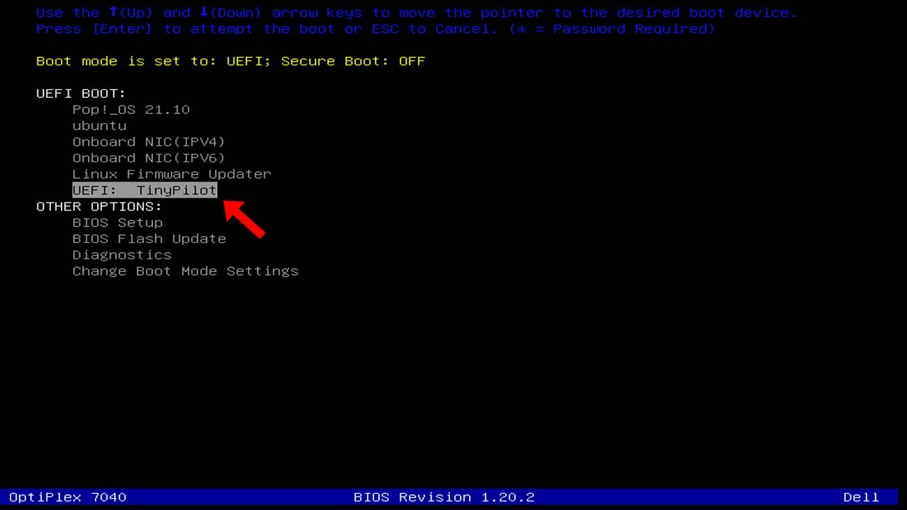 TinyPilot appears in Dell BIOS boot menu