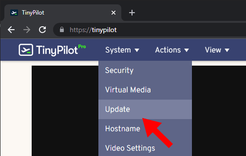 The update button is located in the navbar under System
