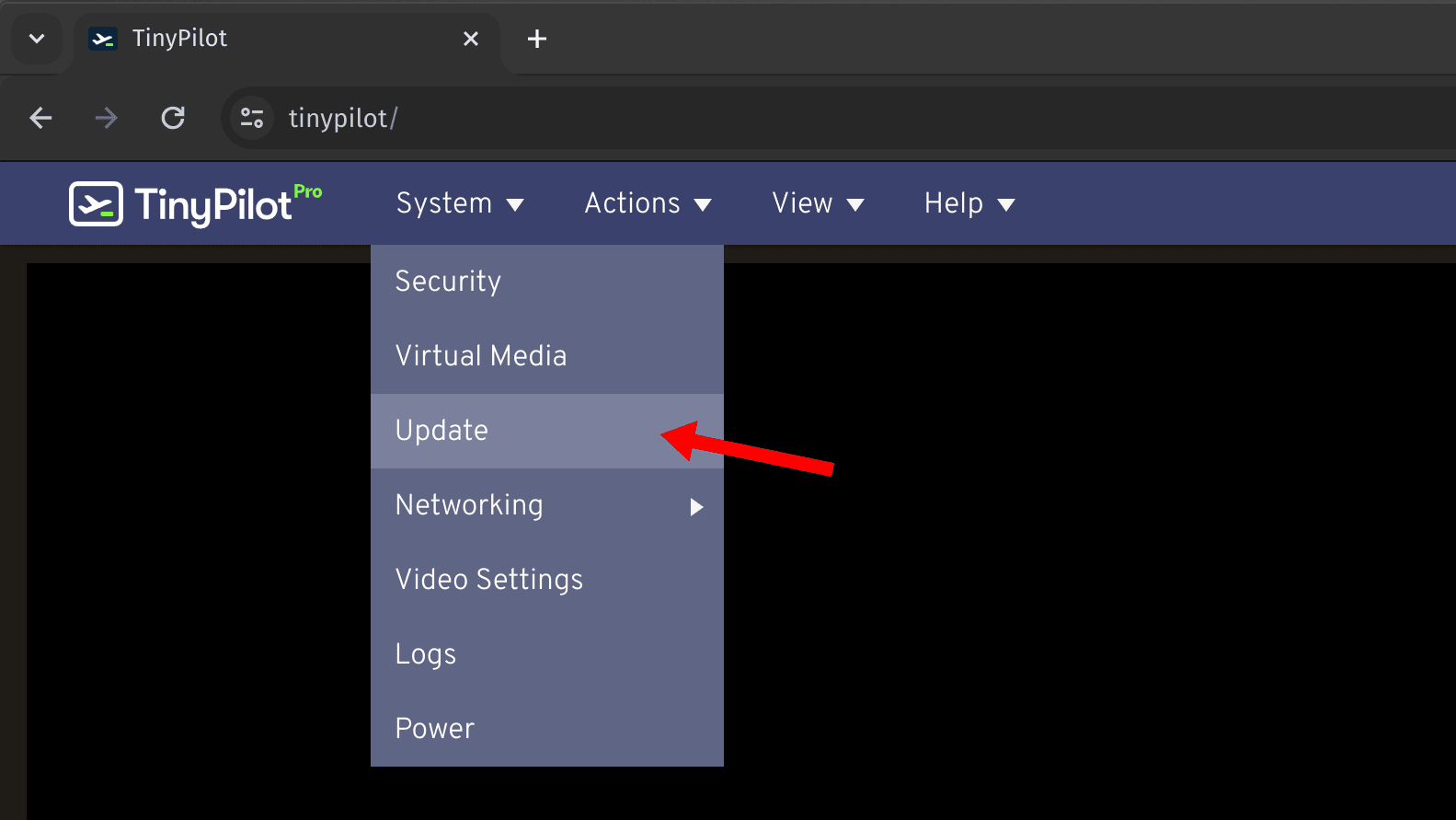 The update button is located in the navbar under System