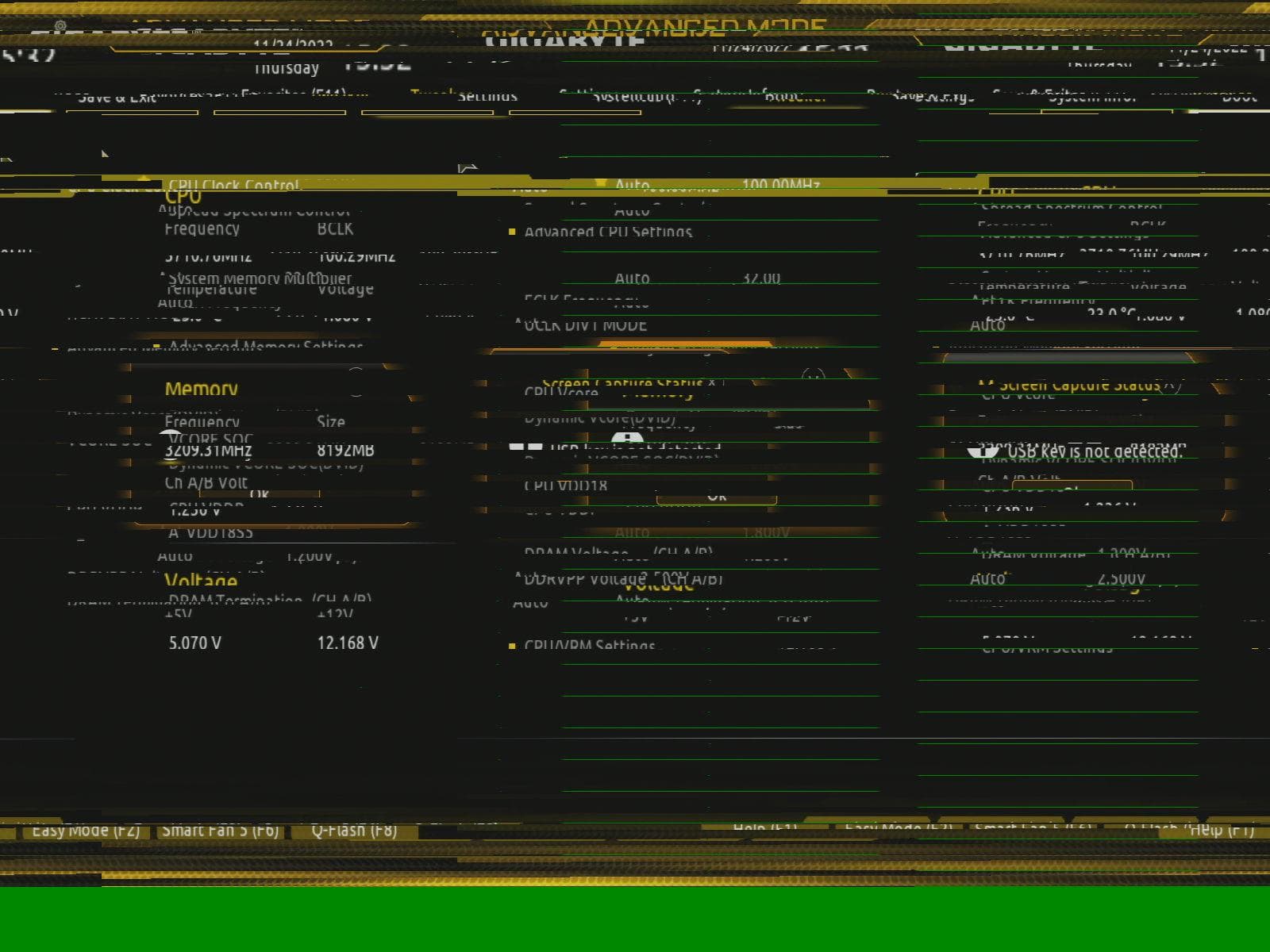 The BIOS screen is illegible